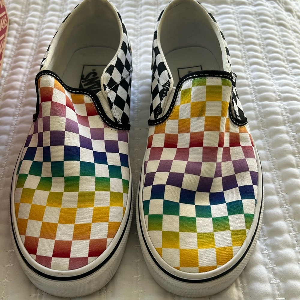 Asher Rainbow Check slip on Vans